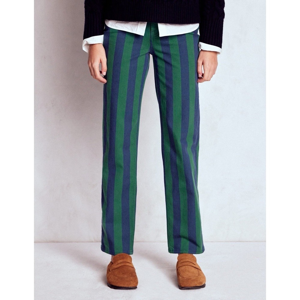 Boden High-Rise Wide-Leg Striped Jeans in Green and Navy